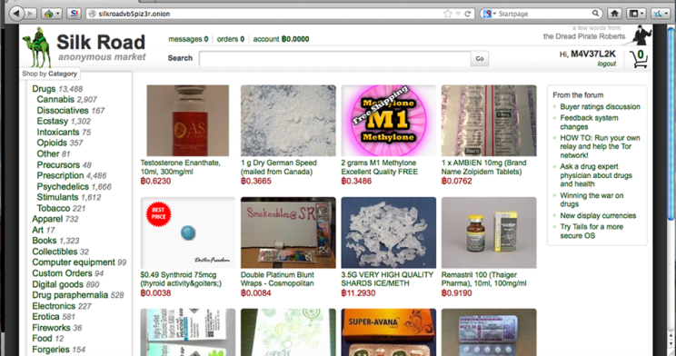 Una schermata di Silk Road sul browser TOR